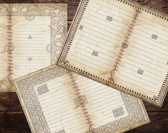 Grunge, Printable Paper, Lined Junk Journal, Vintage, Printable, Digital Download Set of 10