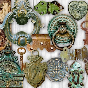 Rusty Junk, Digital, Grunge, Metal Ephemera, Digital Collage, 16 PNG, SET 1