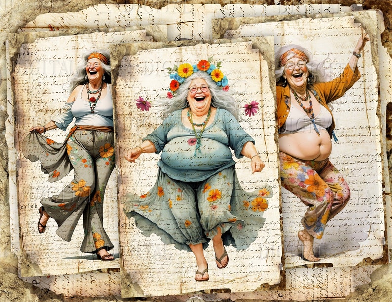 funny boho ladies printable ephemera. DigitalFit Etsy Store: https://www.etsy.com/shop/DigitalFit