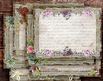 Knitted Flowers and Lace, Digital Paper Pack, Junk Journal Pages, Printable PDF