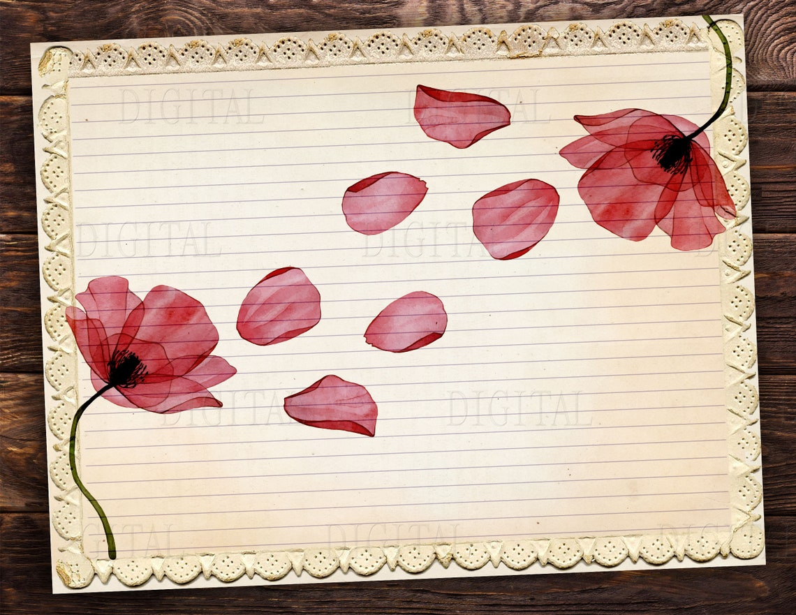 Printable Lined Paper Download 16 Poppy Flower Lined &amp; Blank - Etsy
