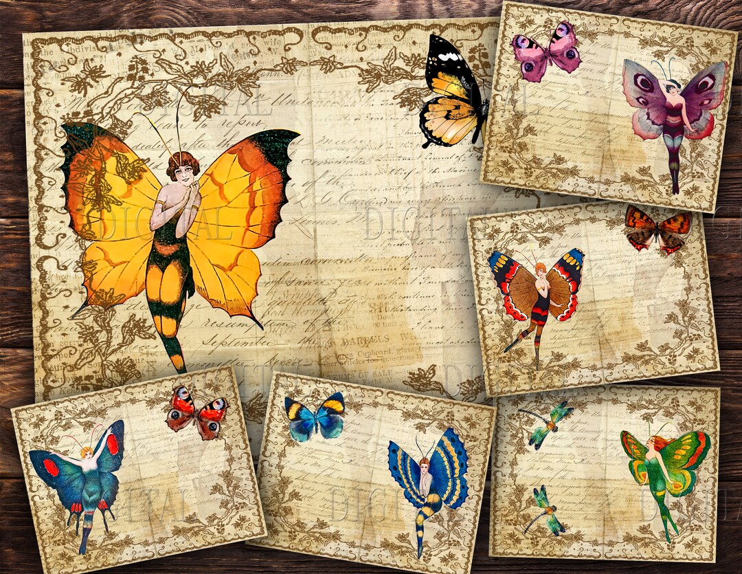 Antique Butterfly Junk Journal Pages: Tea Stained Art (PDF) - Etsy