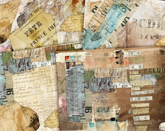 Scrap Collage Junk Journal Papers,  14 Scrapbooking Pages, 11" x 8.5", PDF