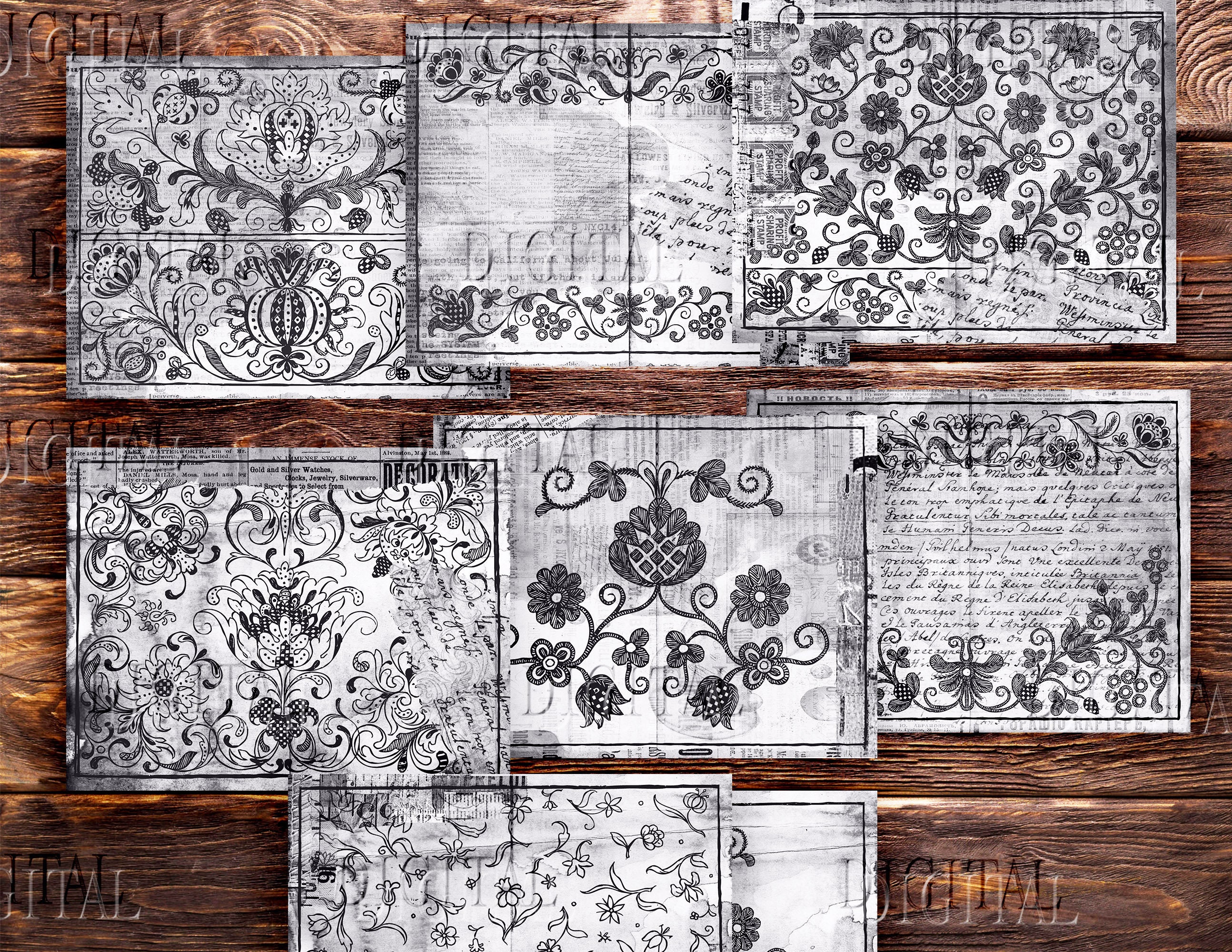 Ink Saver Junk Journal Printable Pages, Scrapbooking Paper, 8 Black ...
