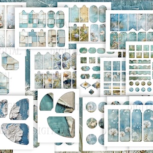 The Secret Garden Ephemera Kit, 17 blauwe botanische ongewenste dagboekpagina's, tags, zakken, enveloppen, tickets en labels, pdf