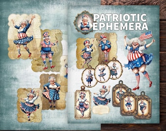 Funny Patriotic Old Ladies Ephemera: Junk Journal Images (PDF Download)