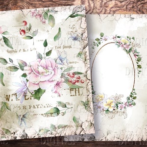 Vintage Roses Junk Journal Pages,  12 French Floral Printables, French Rose, PDF