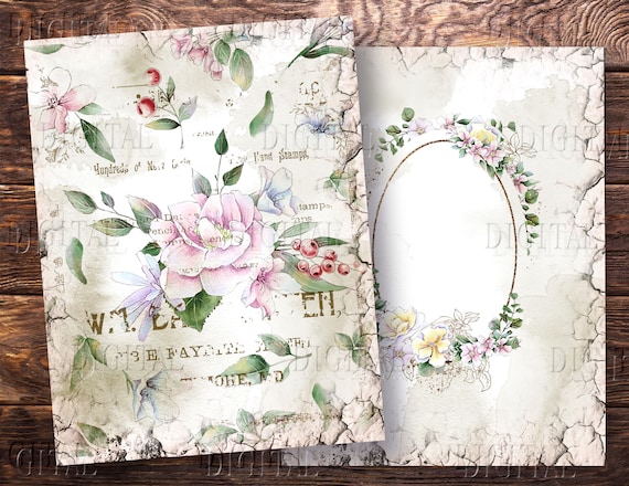 ヴィンテージ ローズ ジャンク ジャーナル ページ、12 種類のフランス