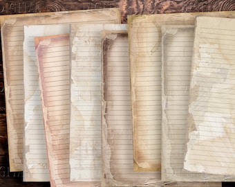 Grunge Coffee Stained Lined Notebook Pages, 8 Printable Papers for Junk Journals, PDF, Scrapbooks, Paper Crafts