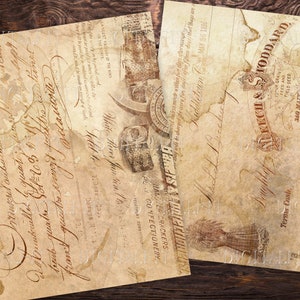 Páginas con manchas de café, PDF, papel de collage vintage, papel para diario digital de 8,5 x 11