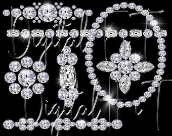 Luxury Sparkle Diamond Clipart PNG Rhinestone Strands Wedding Clipart Instant Download Commercial Use