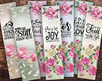 Printable Bible Verse Bookmarks, 7 Floral Bookmarks, Christian Quotes Bookmarks