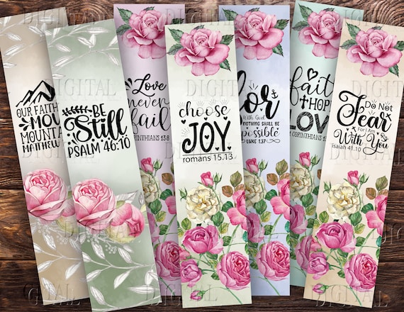 Printable Bible Verse Bookmarks, 7 Floral Bookmarks, Christian Quotes Bookmarks