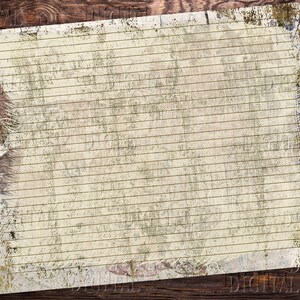 May include: A vintage-style lined paper background with a distressed, textured look. The paper has a light beige color with subtle green and brown accents. The lines are evenly spaced and create a grid pattern. The edges of the paper are slightly frayed, adding to the vintage aesthetic.
