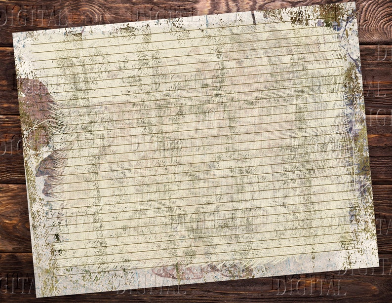 May include: A vintage-style lined paper background with a distressed, textured look. The paper has a light beige color with subtle green and brown accents. The lines are evenly spaced and create a grid pattern. The edges of the paper are slightly frayed, adding to the vintage aesthetic.