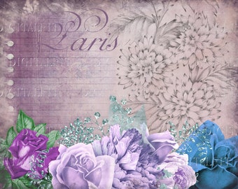 April in Paris, Vintage Flowers Junk Journal, 15 Printable Journal Pages,  Scrapbook Papers, DIY Kit