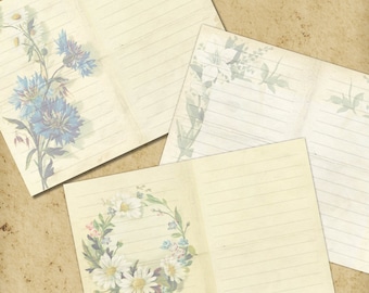 Printable Lined Paper, Junk Journal Pages, Vintage Style, Set of 6, Instant Download