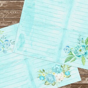 Turquoise Shabby Notebook Paper, Journal Pages Printable, Lined Digital ...