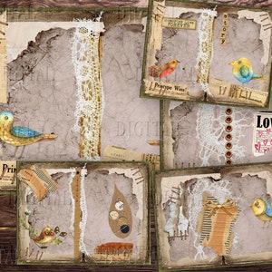 Beunruhigtes Junk Journal Papier, Vogel Seiten druckbar, PDF