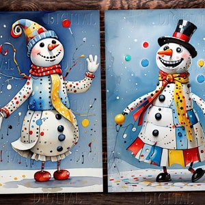 Lindo muñeco de nieve, 12 páginas de diario basura, imágenes prediseñadas de muñeco de nieve, tarjetas navideñas, PDF