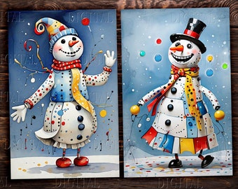 Lindo muñeco de nieve, 12 medias páginas de diario basura, imágenes prediseñadas de muñeco de nieve, tarjetas de Navidad, PDF