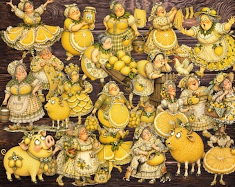 Funny Lemon Ladies, Whimsical Quirky Granny, Paper Dolls Printable, Junk Journal Ephemera, PDF, JPG