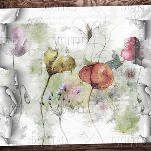 Ripped Digital Journal Paper, 10 Torn Backgrounds, Printable Flowers ...