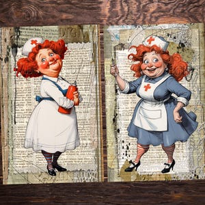 Vintage hospital junk journal page with humorous doctor and nurse artwork, distressed paper textures, and printable collage design. DigitalFit Etsy Store: https://www.etsy.com/shop/DigitalFit