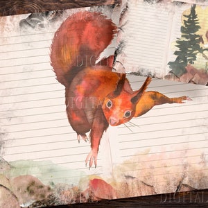 Kit de journal numérique Forêt d'automne rouge, 10 pages de journal indésirable, papier imprimable, PDF