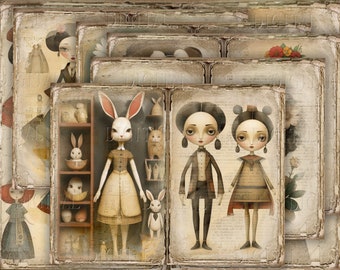 Whimsical Paper Dolls Junk Journal Pages: Printable Scrapbooking (PDF)