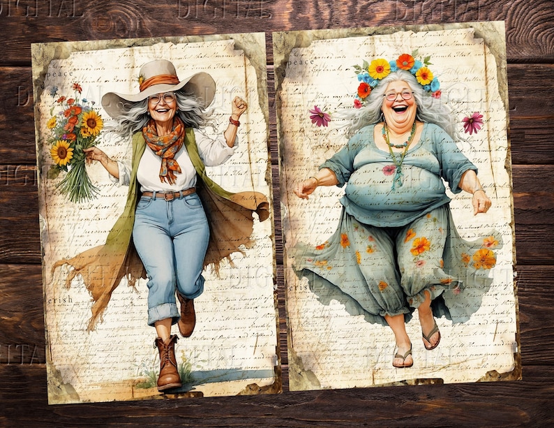 Hippie women-playful additions to your vintage and boho-themed creations. DigitalFit Etsy Store: https://www.etsy.com/shop/DigitalFit
