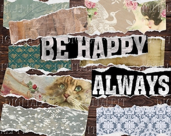 Torn Paper Set, 10 Transparent PNG Files, Digital Ripped Paper