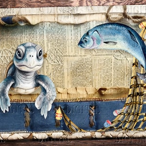 Nautical Junk Journal Kit, Sea Life Journal, 10 Ozean Seiten, PDF