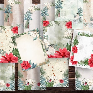 Set kerstschrijfpagina's, 20 digitaal gelinieerd en blanco bloemenprintpapier, pdf