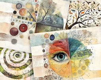 Phenology Paper, 22 Seasonal Digital Pages, Green Junk Journal, PDF