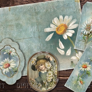 Kit de journal indésirable Daisy Obsession, papiers imprimables, 45 étiquettes numériques Daisy, pochettes, enveloppes, cartes, éphémères