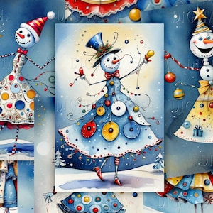 Weihnachtsmädchen Schneemann, 8 digitale Weihnachts-Collage Sheets, PDF