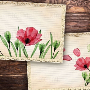 Printable Lined Paper Download, 16 Poppy Flower Lined &amp; Blank Pages ...