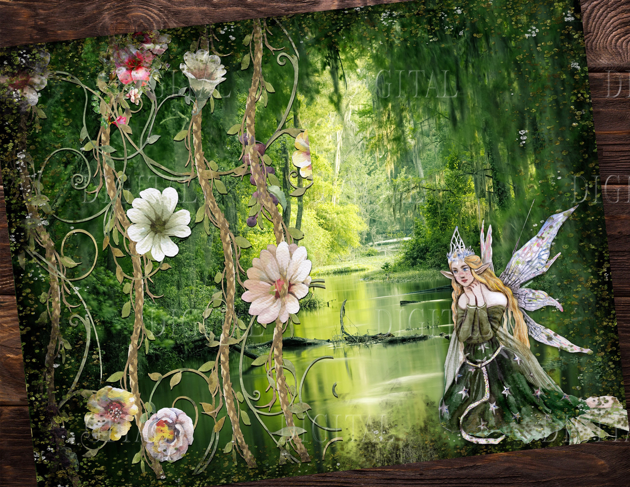 Fairy Bed In Forest Digital Backdrop Magical Fairy Forest Bed Covered In  Moss And Flowers JPG File Digital Background