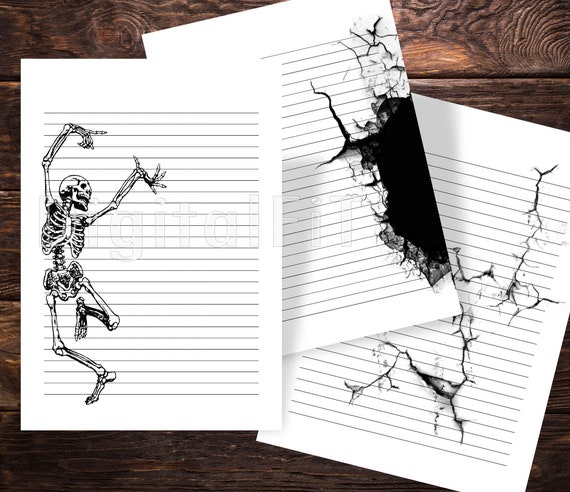 Skeleton Clipart Halloween Graphics Printable Lined Paper, Digital Paper