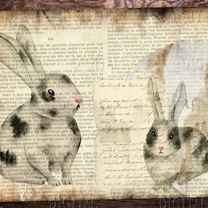 Pages de collage Joyeuses Pâques, journaux indésirables à imprimer, papier d'invitation de Pâques, lapin vintage, PDF