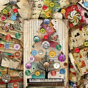 Weihnachtsbaum, Weihnachtshäuser, 14 Junk Journal Halbe Papiere, Printable Scrap Patchwork Collage, PDF
