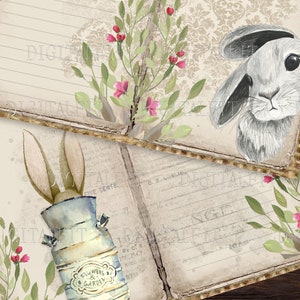 Garden Rabbit Junk Journal Pages, Easter Printable Paper, Spring Bunny, PDF