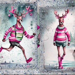 Renne de Noël drôle, cartes mignonnes de cerf de caribou, collage de Noël, PDF