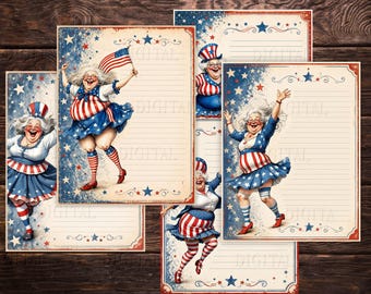 Whimsical Old Ladies Patriotic Pages, Red White Blue Outfit (PDF)