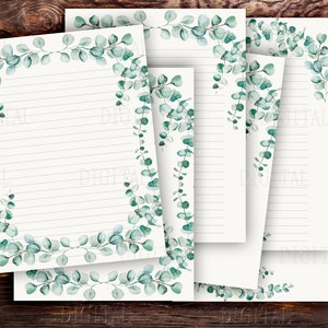 Papel de carta botânico, papel de escrita digital, 6 páginas pautadas/sem pauta, JPG, PDF