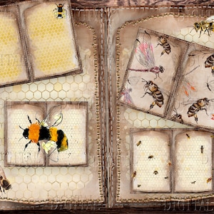 Honey Bees Junk Journal afdrukbare kit, 10 hommels vintage papier, digitale download, pdf