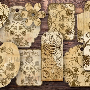 Oud papierafvalpakket, afdrukbare ephemera, 30 vintage tags, etiketten, enveloppen, zakken, kaarten, scrapbooking, pdf