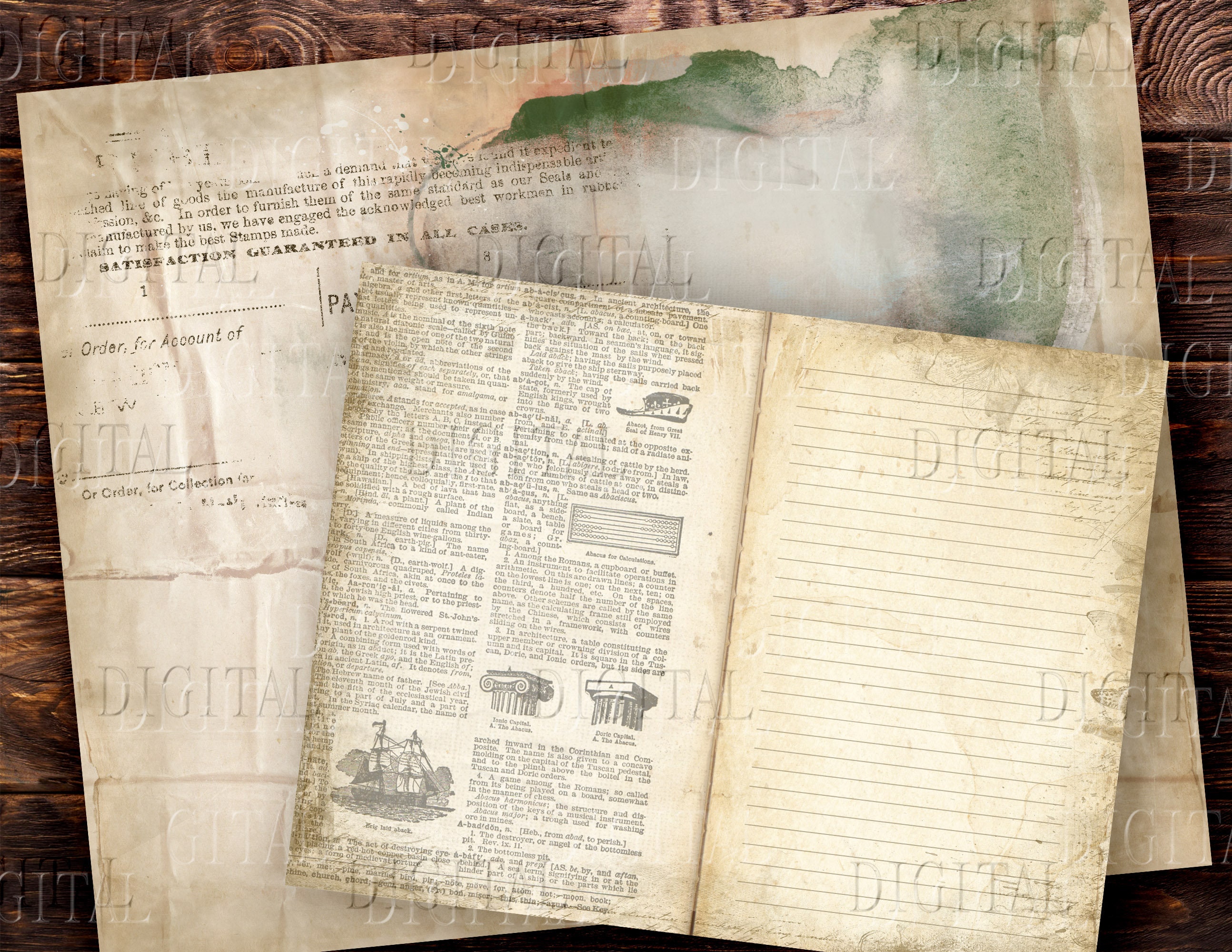 Old Scrapbooking Junk Journal Paper, Shabby Neutral Collage Pages, 6 Lined Blank Digital Pages, PDF