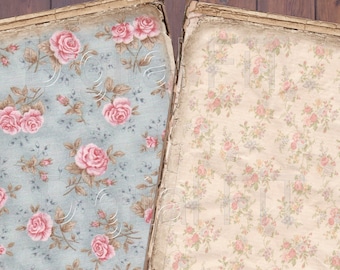 10 Digital Background Roses Paper Shabby Chic Junk Journal Printable 8.5 x 11&quot;, JPG, PDF